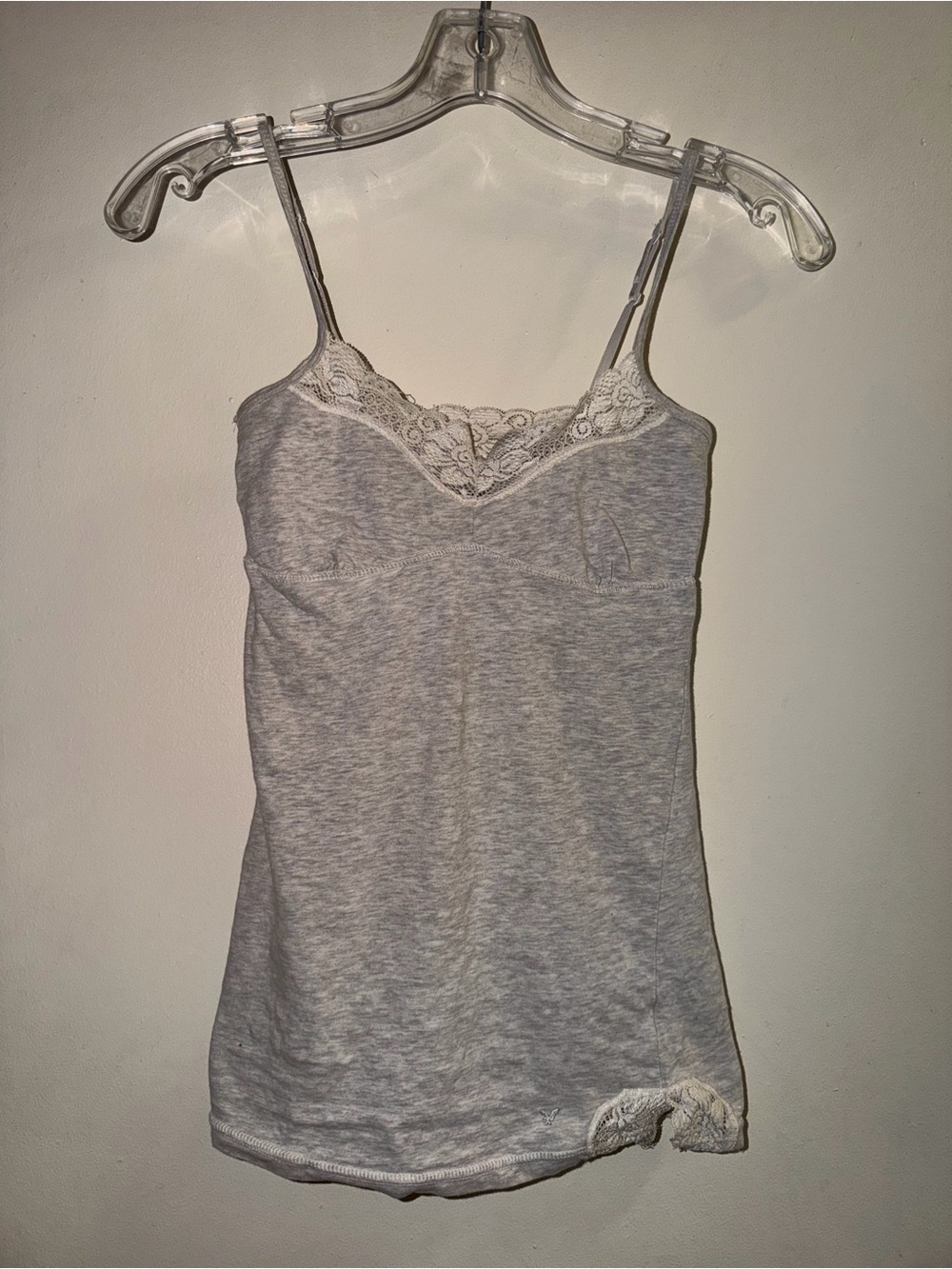 American Eagle Y2K Grey White Lace Trim Babydoll Cami Vintage Size XS Cotton